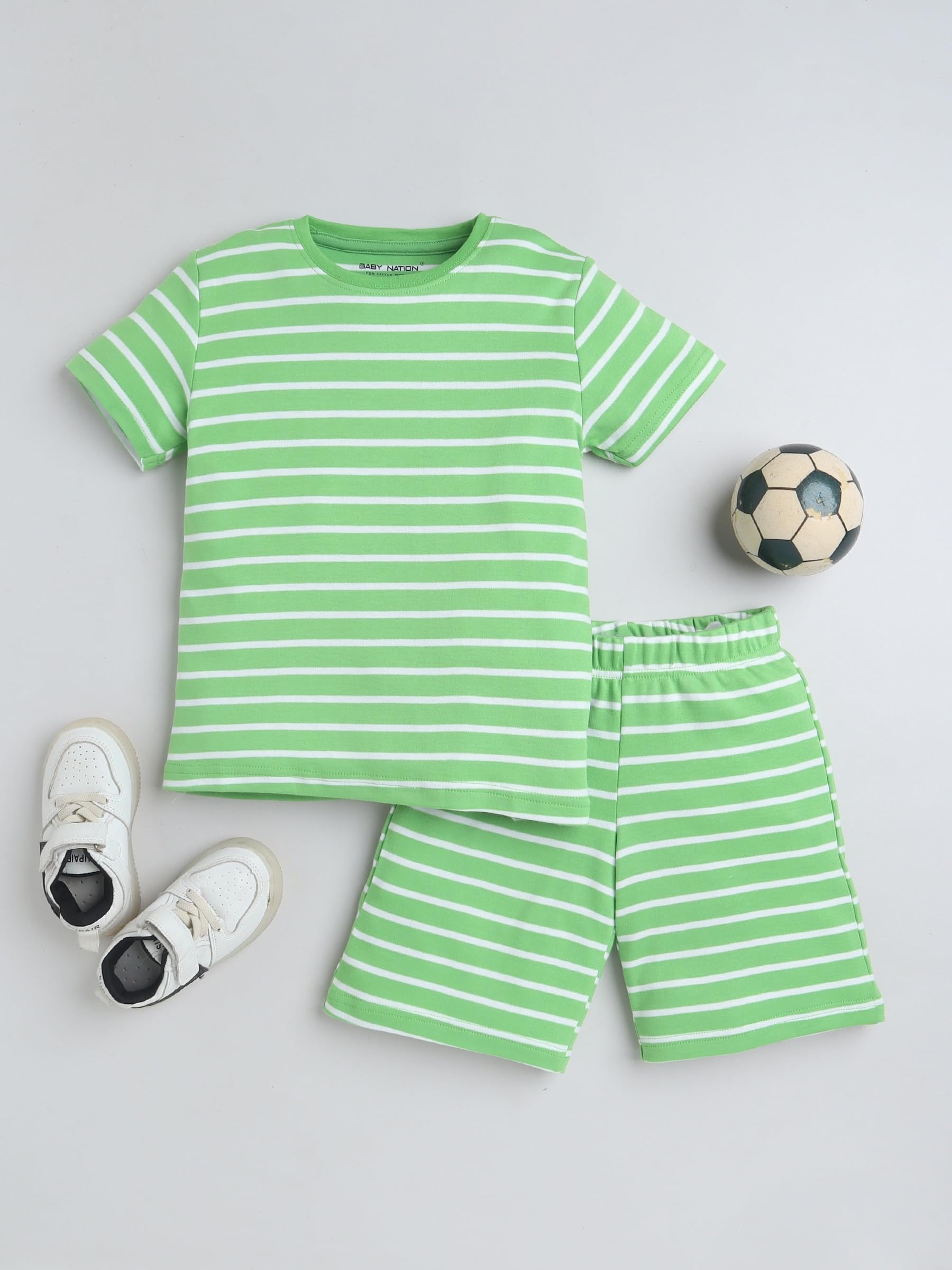 Baby Nation Cotton Half Sleeves Striped Coordinating Tee & Shorts Set