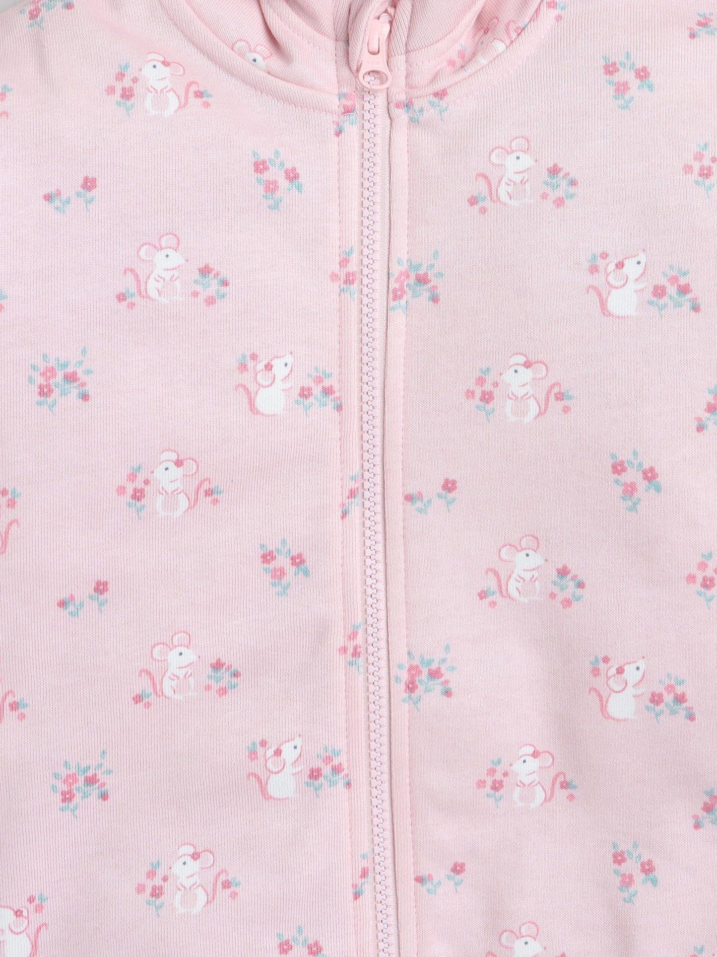 Baby Nation Printed Cotton Long Sleeves Hooded Sweatshirt for Girls 100% Cotton Kids Winter Wear Comfortable Warm Light Pink