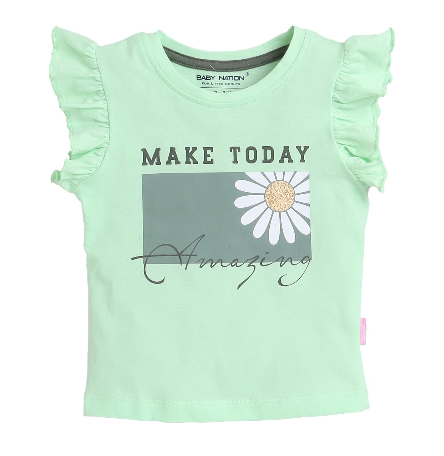 Green casual tee for toddlers girls 100% cotton