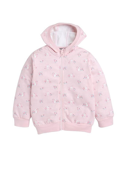 Baby Nation Printed Cotton Long Sleeves Hooded Sweatshirt for Girls 100% Cotton Kids Winter Wear Comfortable Warm Light Pink