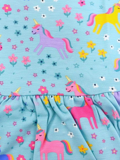 Baby Nation Girls Short Sleeve Unicorn Printed 100% Cotton Dress