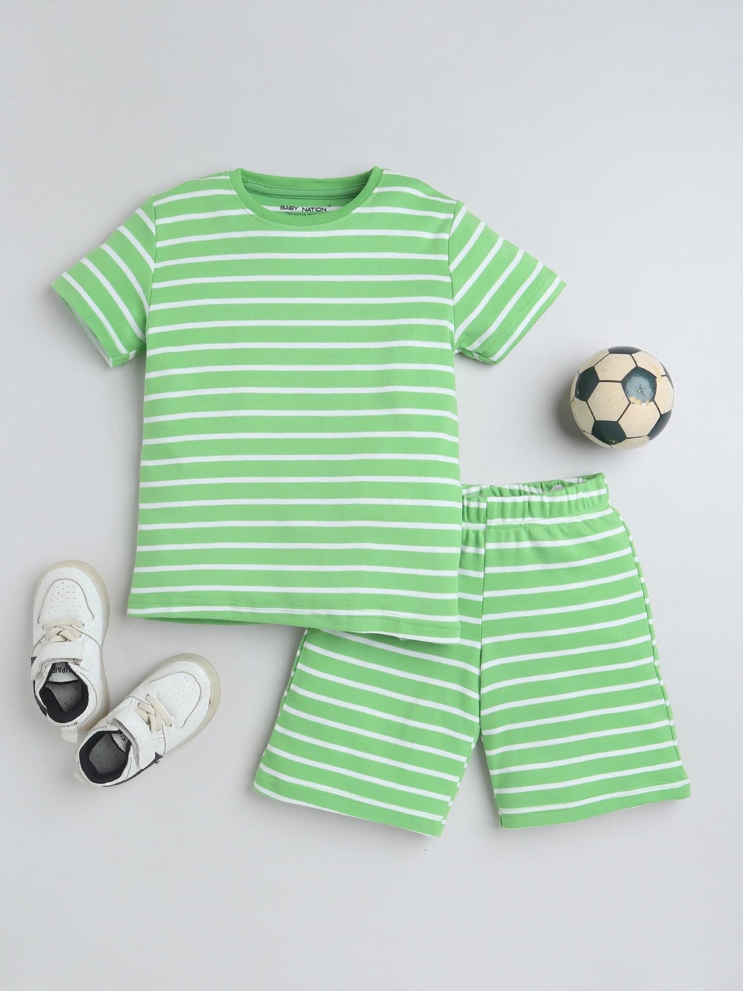 Baby Nation Cotton Half Sleeves Striped Coordinating Tee & Shorts Set