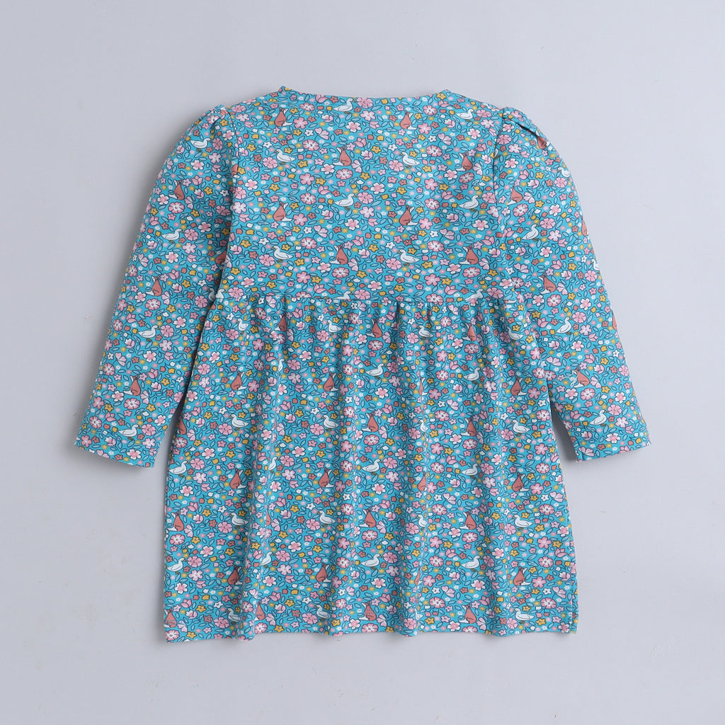 Baby Nation Girls Cute Floral Casual Dress 100% Cotton Long Sleeve