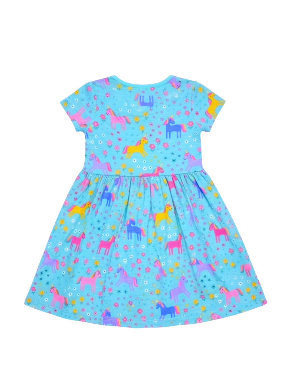 Baby Nation Girls Short Sleeve Unicorn Printed 100% Cotton Dress