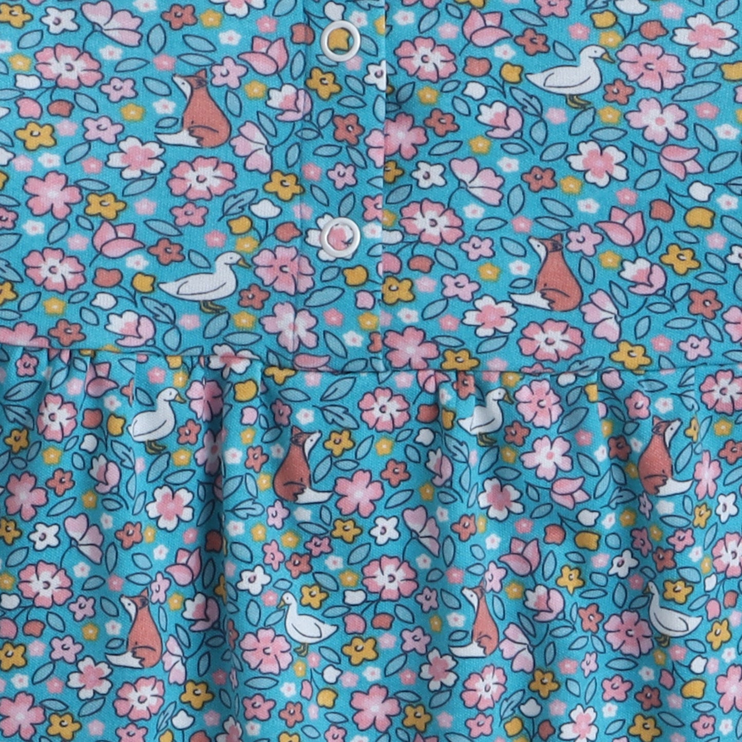 Baby Nation girls full sleeve cotton floral dress in blue - fabric close-up detail