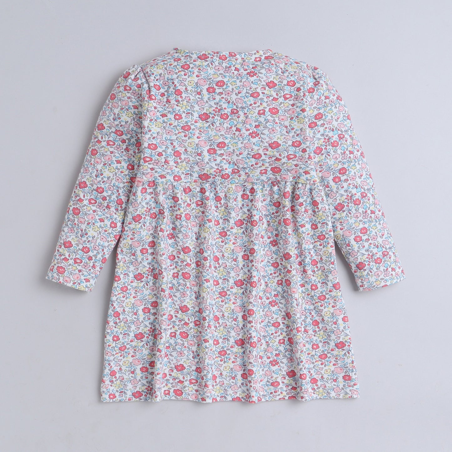 Baby Nation girls full sleeve cotton floral dress pink - detailed view