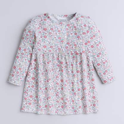 Baby Nation girls full sleeve cotton floral dress pink - front view