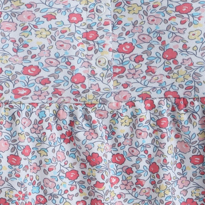 Baby Nation girls full sleeve cotton floral dress pink - fabric close-up detail