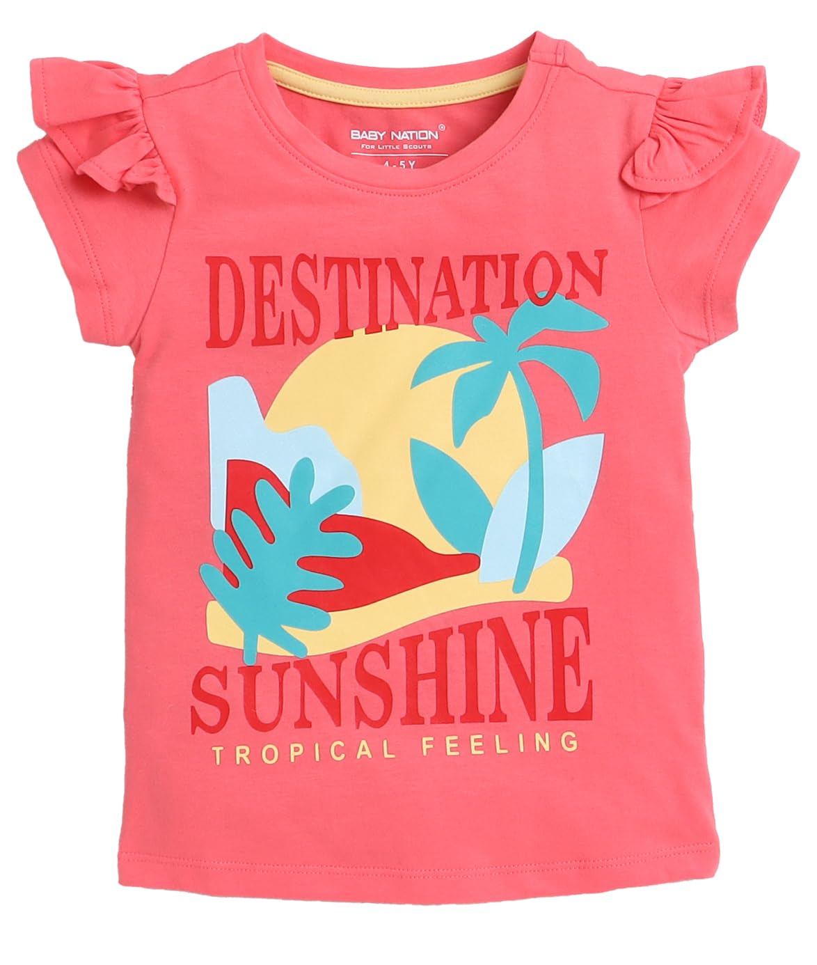 Pink children's t-shirt with 'Destination Sunshine' design on a white background