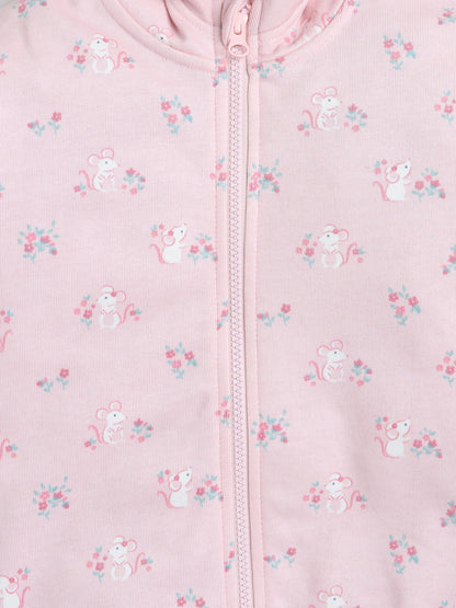 Baby Nation Printed Cotton Long Sleeves Hooded Sweatshirt for Girls 100% Cotton Kids Winter Wear Comfortable Warm Light Pink