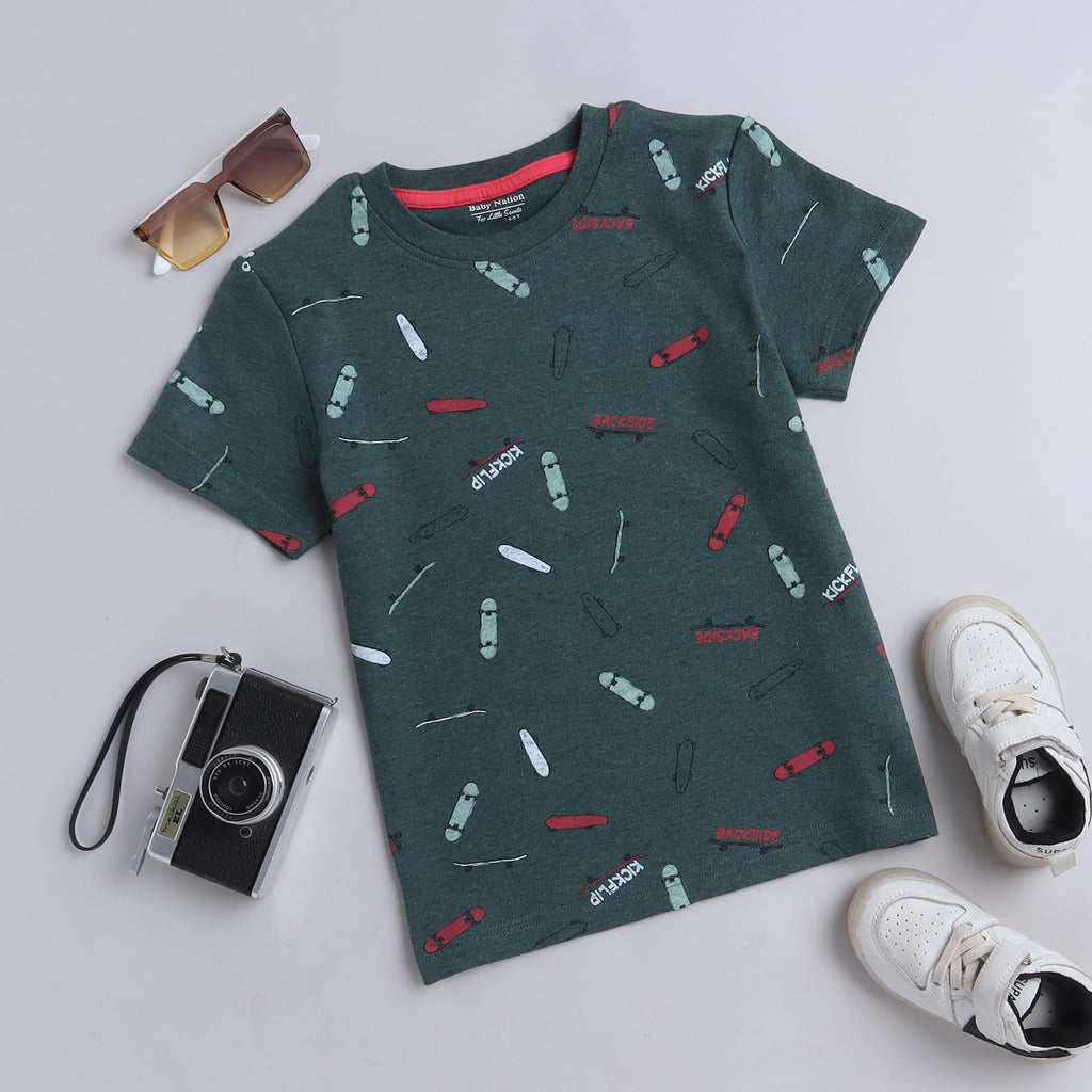 Baby Nation Printed Boys Cotton T-Shirt, Casual Short Sleeve