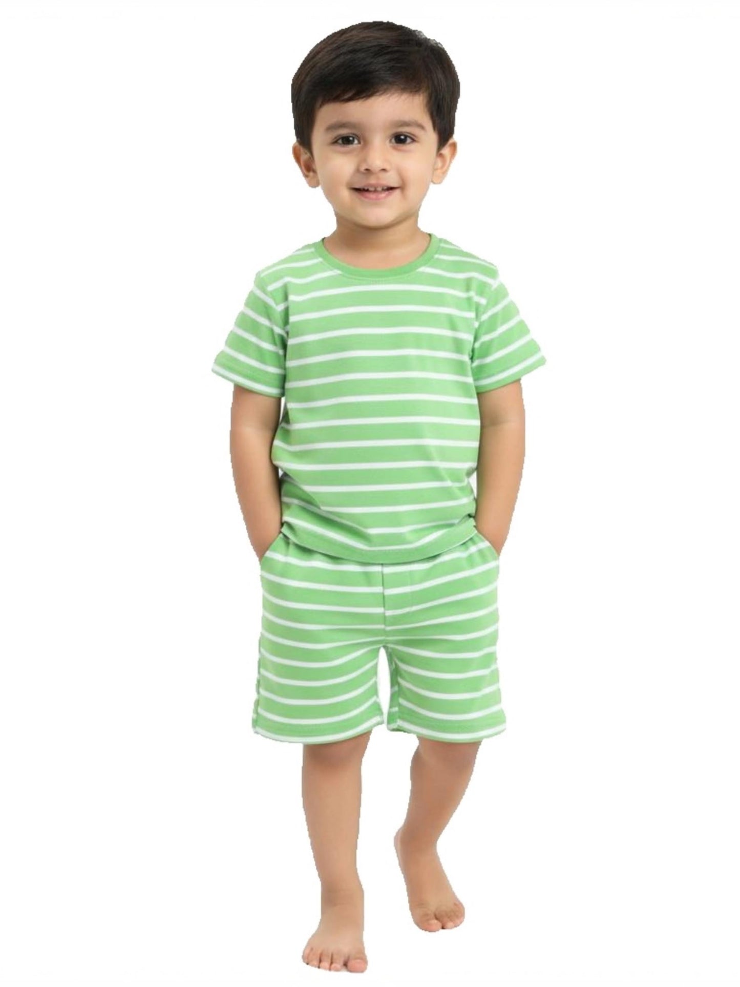 Baby Nation Cotton Half Sleeves Striped Coordinating Tee & Shorts Set