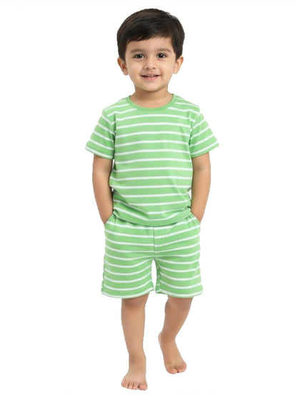 Baby Nation Cotton Half Sleeves Striped Coordinating Tee & Shorts Set