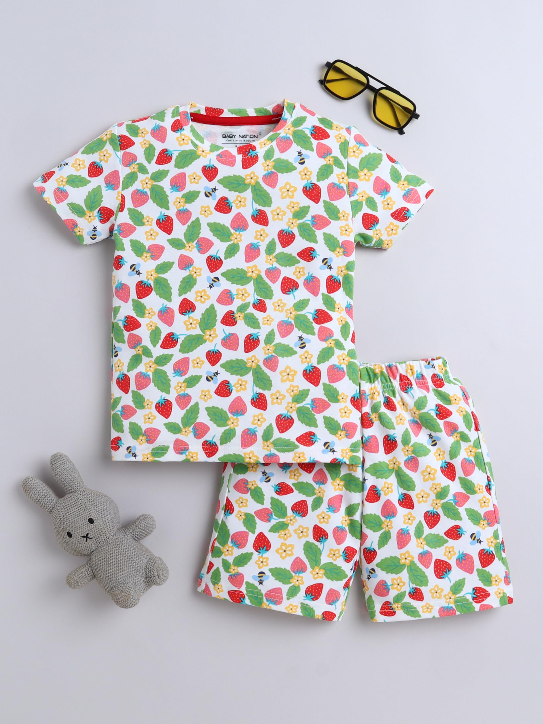 Baby Nation Cotton Half Sleeves Printed Pattern Coordinating Tee & Shorts Set