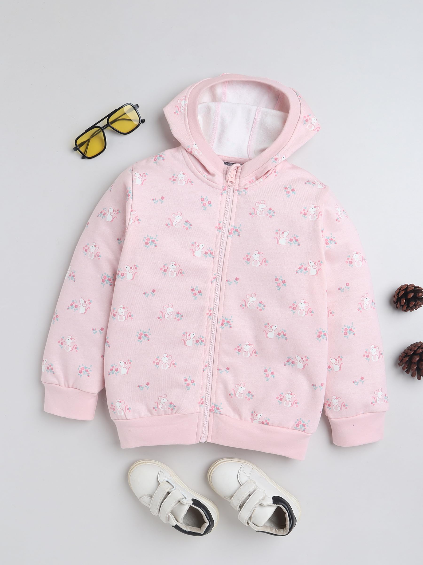 Girls pink cotton hooded sweatshirt – soft winter wear for kids
