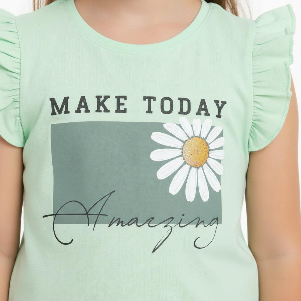 Green casual tee for toddlers girls 100% cotton