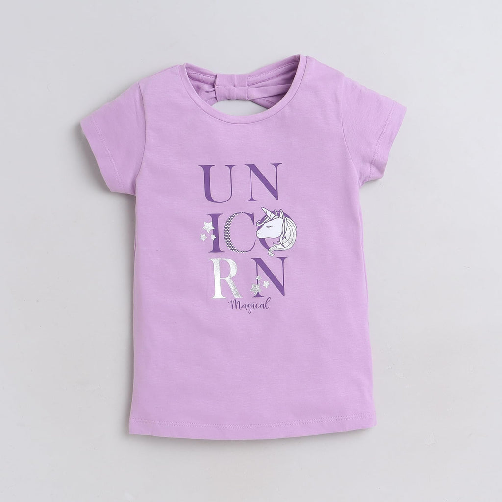 Unicorn printed purple casual tee for toddlers girls 100% cotton