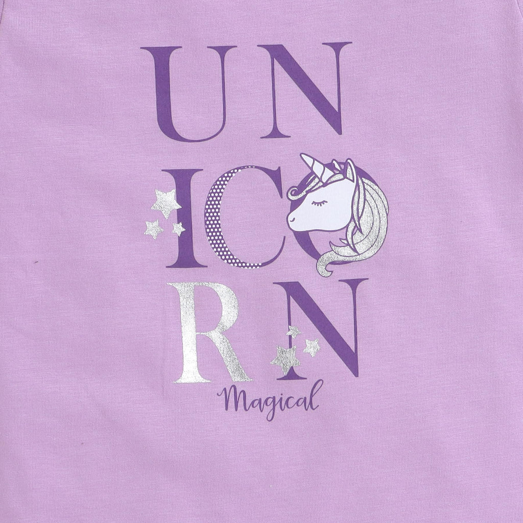 Unicorn printed purple casual tee for toddlers girls 100% cotton