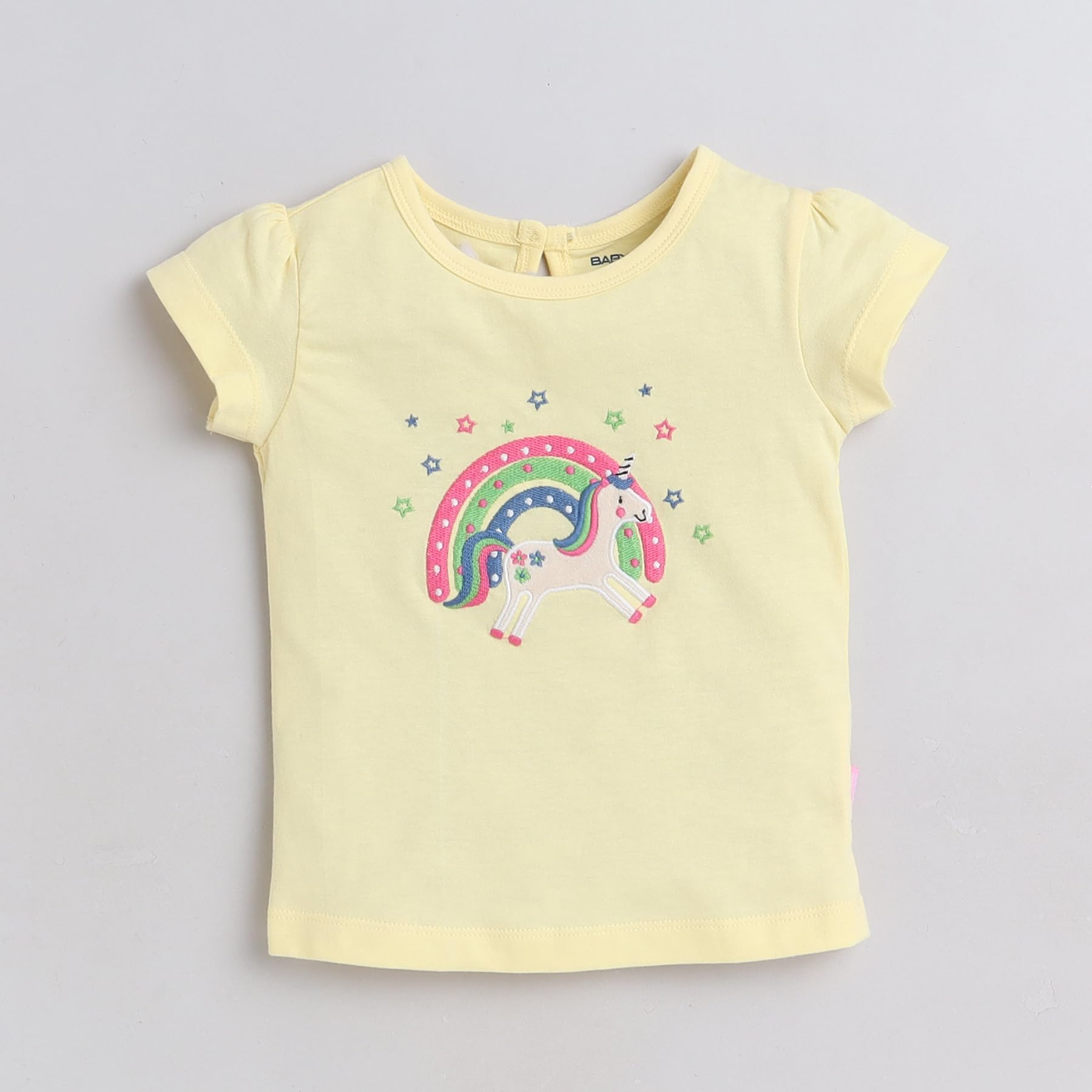 Yellow casual unicorn printed tee for toddlers girls 100% cotton