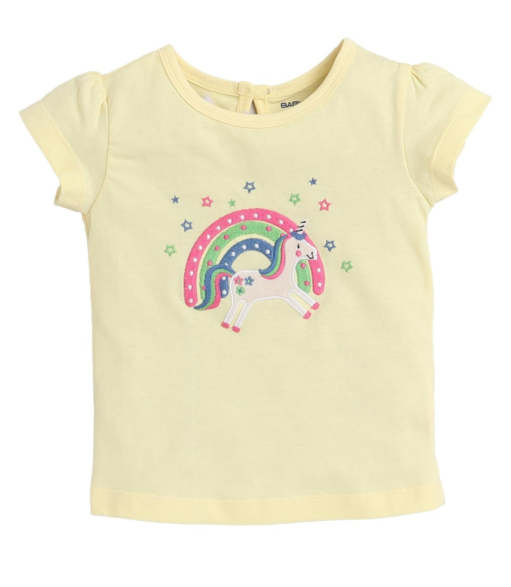 Yellow casual unicorn printed tee for toddlers girls 100% cotton